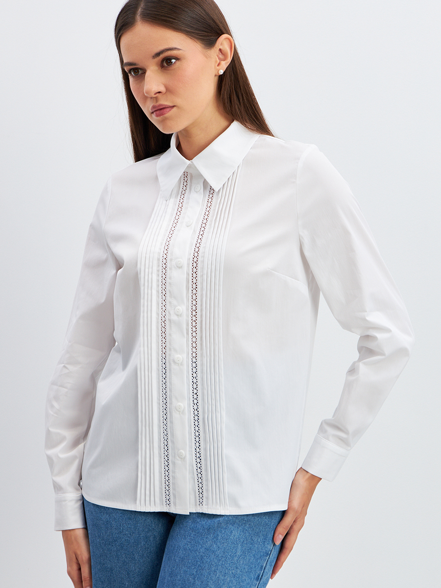 Блузка из хлопка со складками и кружевом OD-972-1 белый