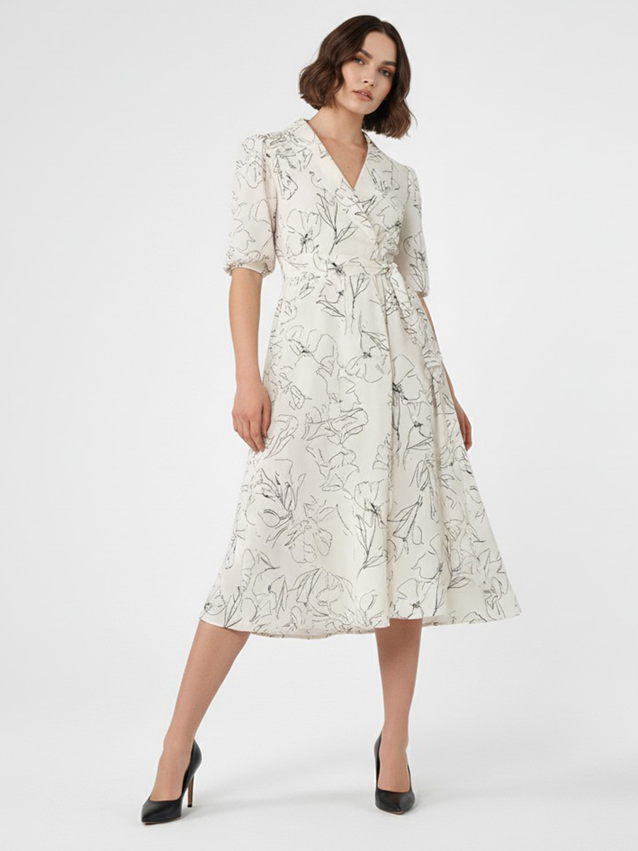 Платье с шалевым воротником OD-811-2 молочный