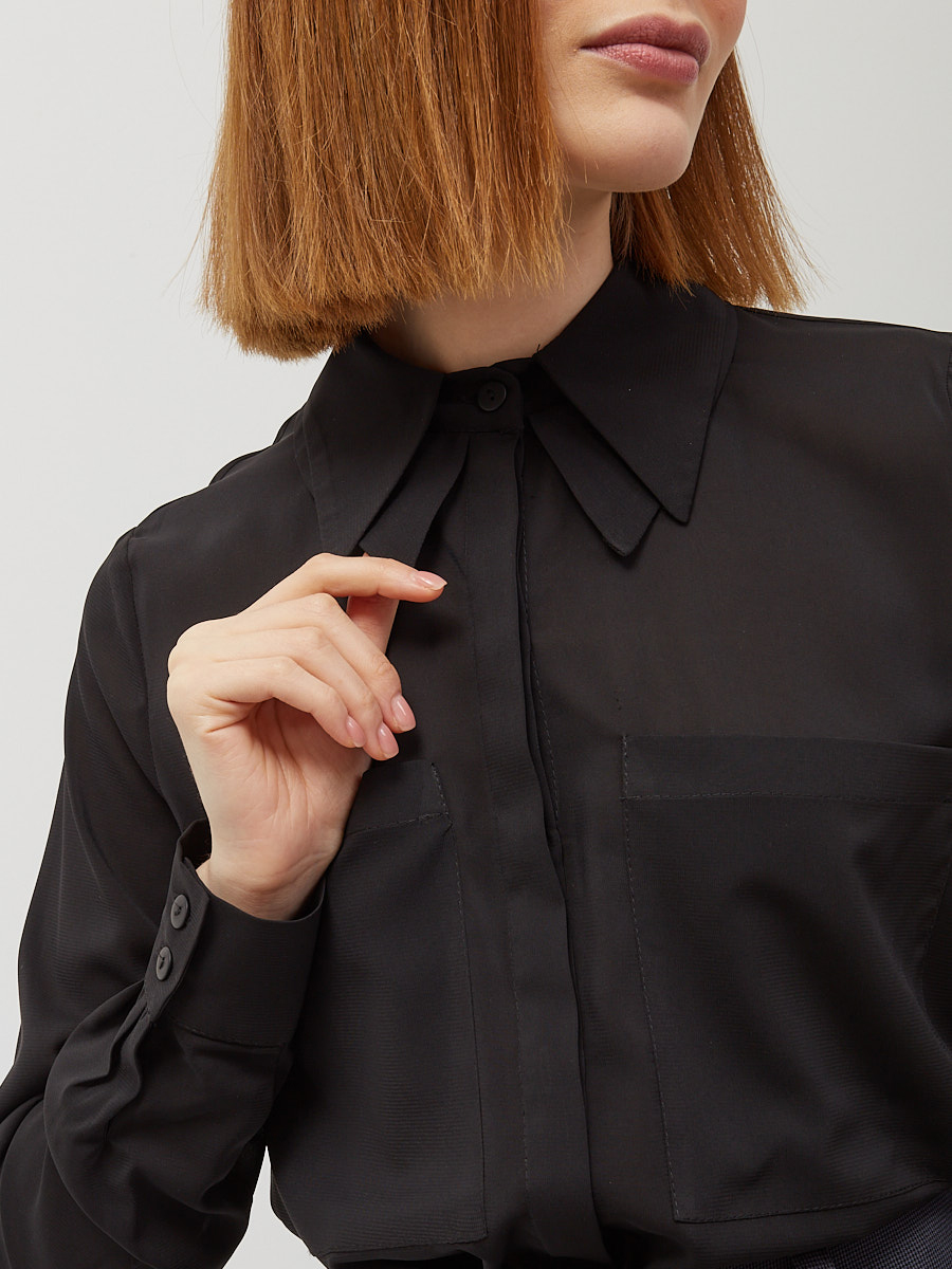 Блузка из шифона с двойным воротником OD-805-1 черный