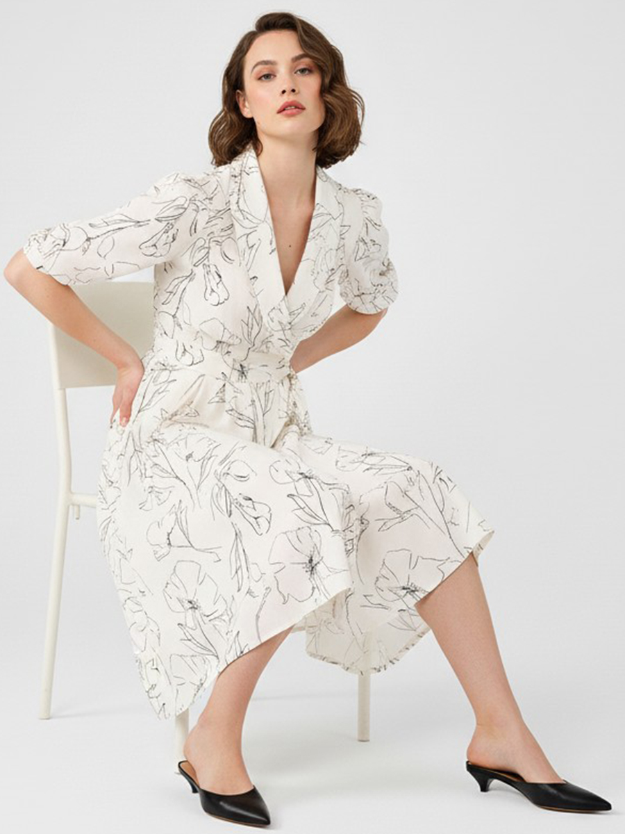 Платье с шалевым воротником OD-811-2 молочный