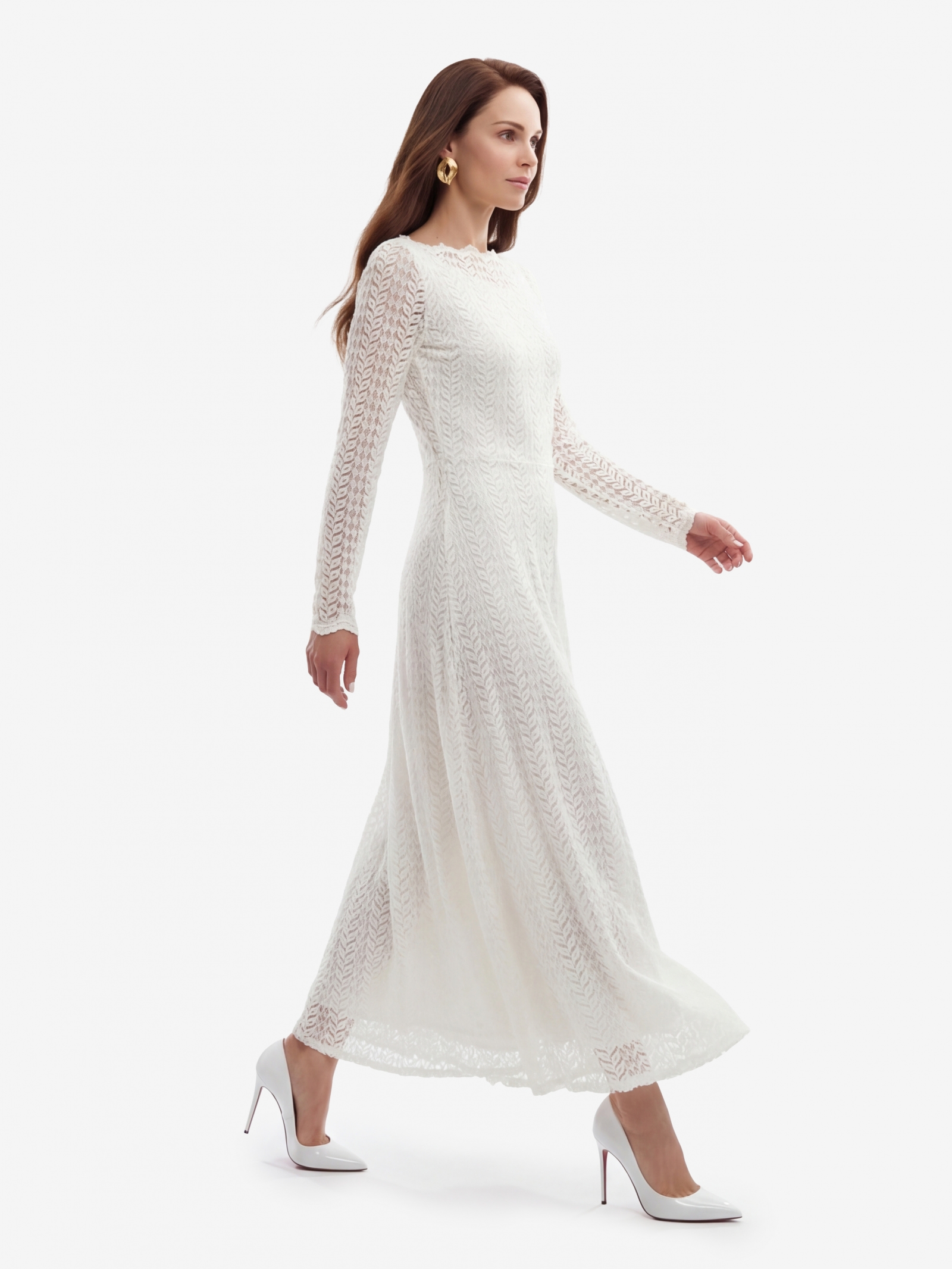 Платье из трикотажного кружева OD-904-4 белое