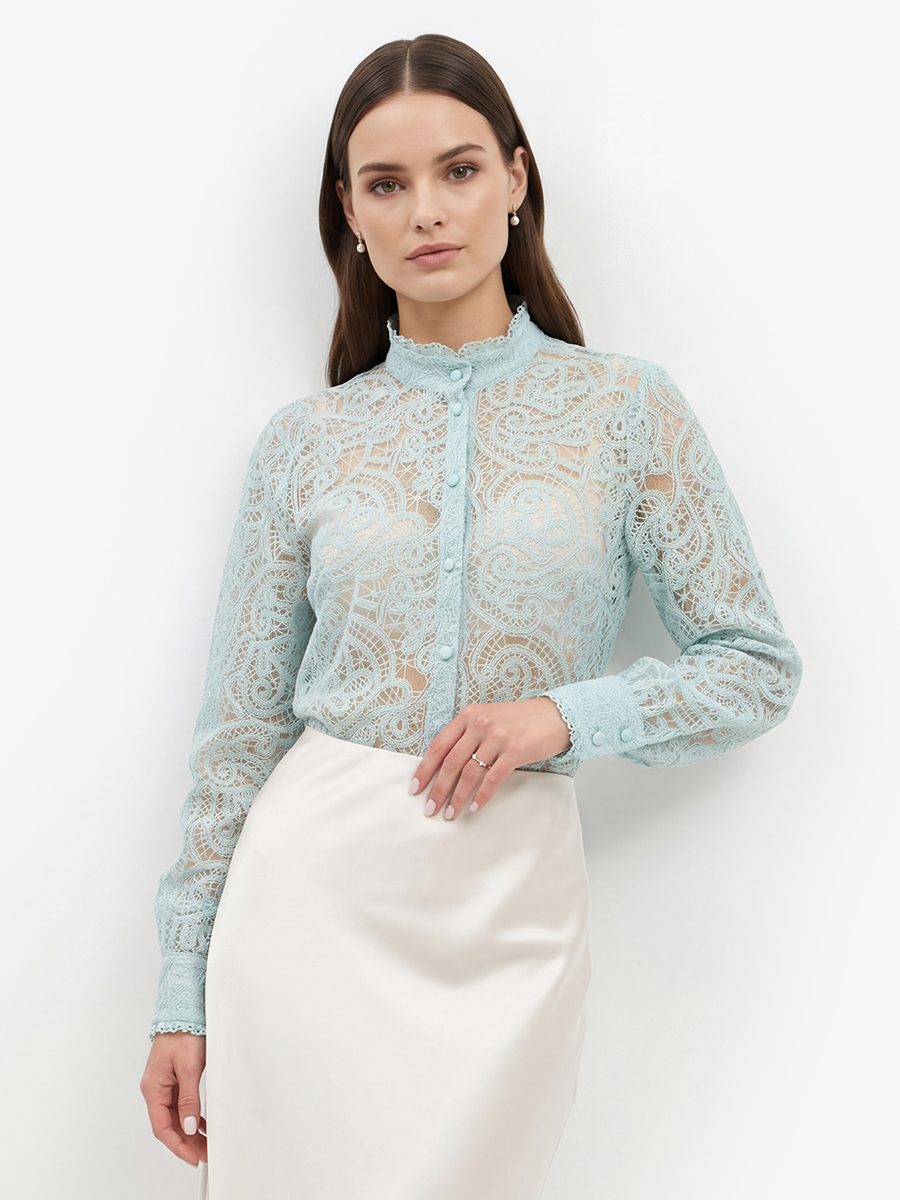 Блузка из кружевной ткани OD-977-4 бирюзовый