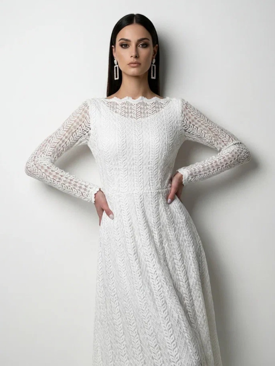 Платье из трикотажного кружева OD-904-4 белое