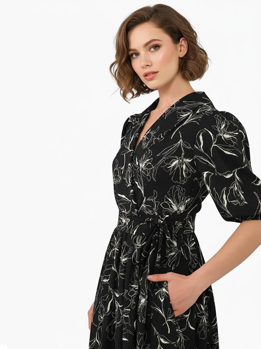 Платье с шалевым воротником OD-811-1 черный