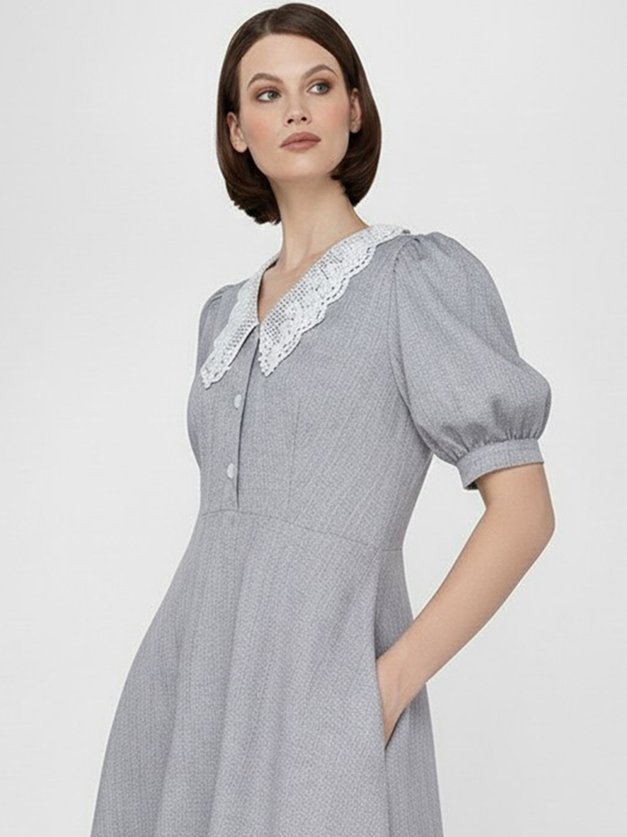 Платье с кружевным воротником  OD-888-2 св. серый