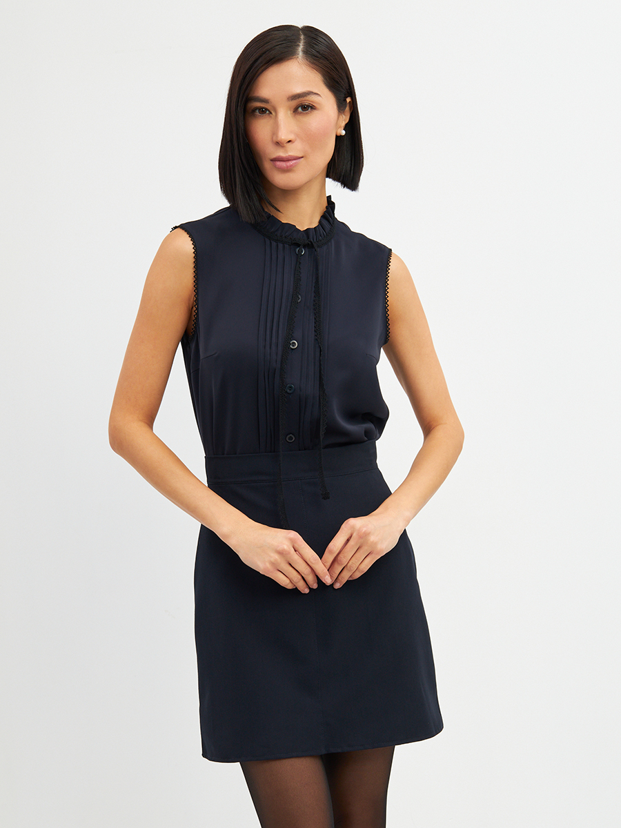 Блузка без рукавов с отделкой из тесьмы OD-973-2 т. синий