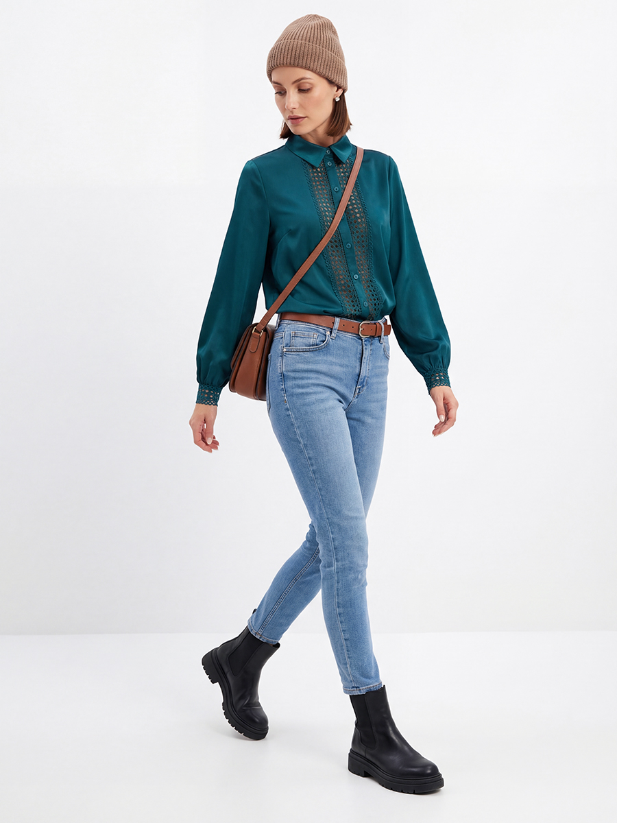 Блузка с кружевом OD-808-3 зеленый