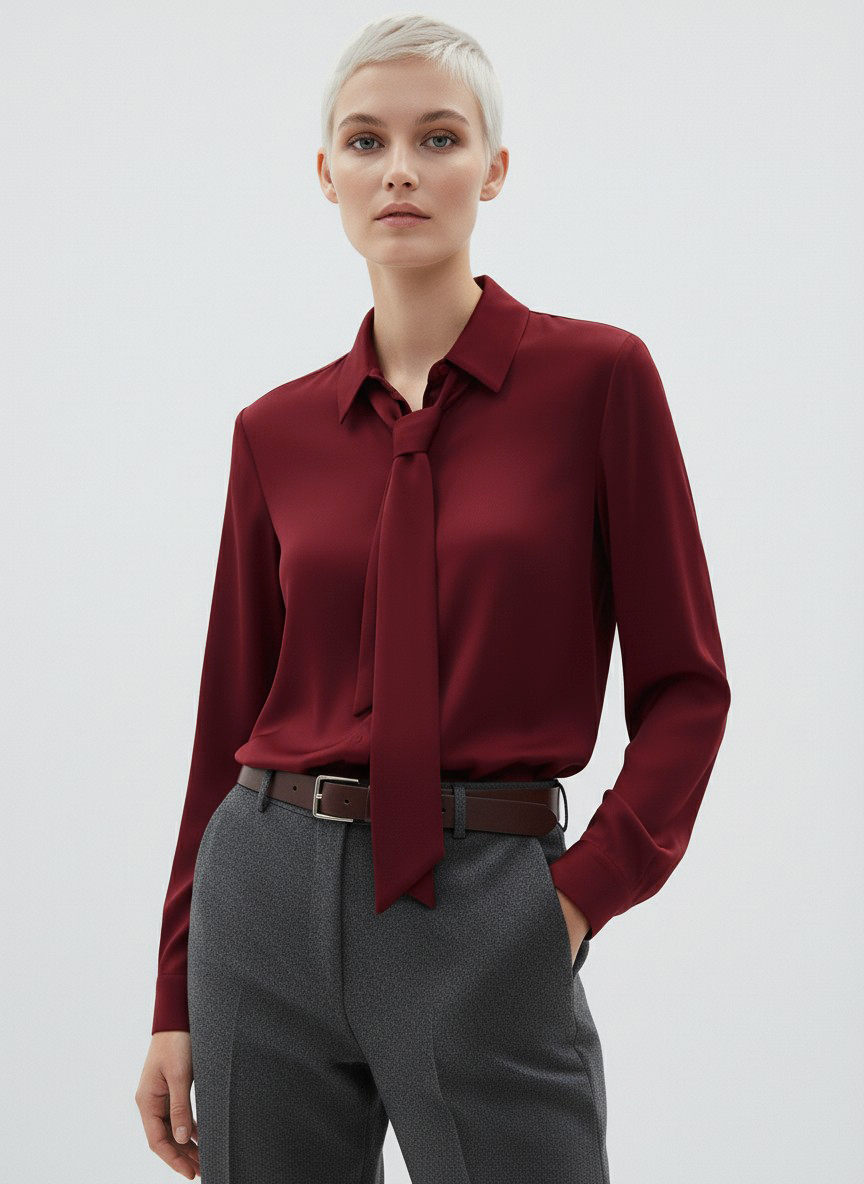Блузка с галстуком  OD-881-6 бордовый