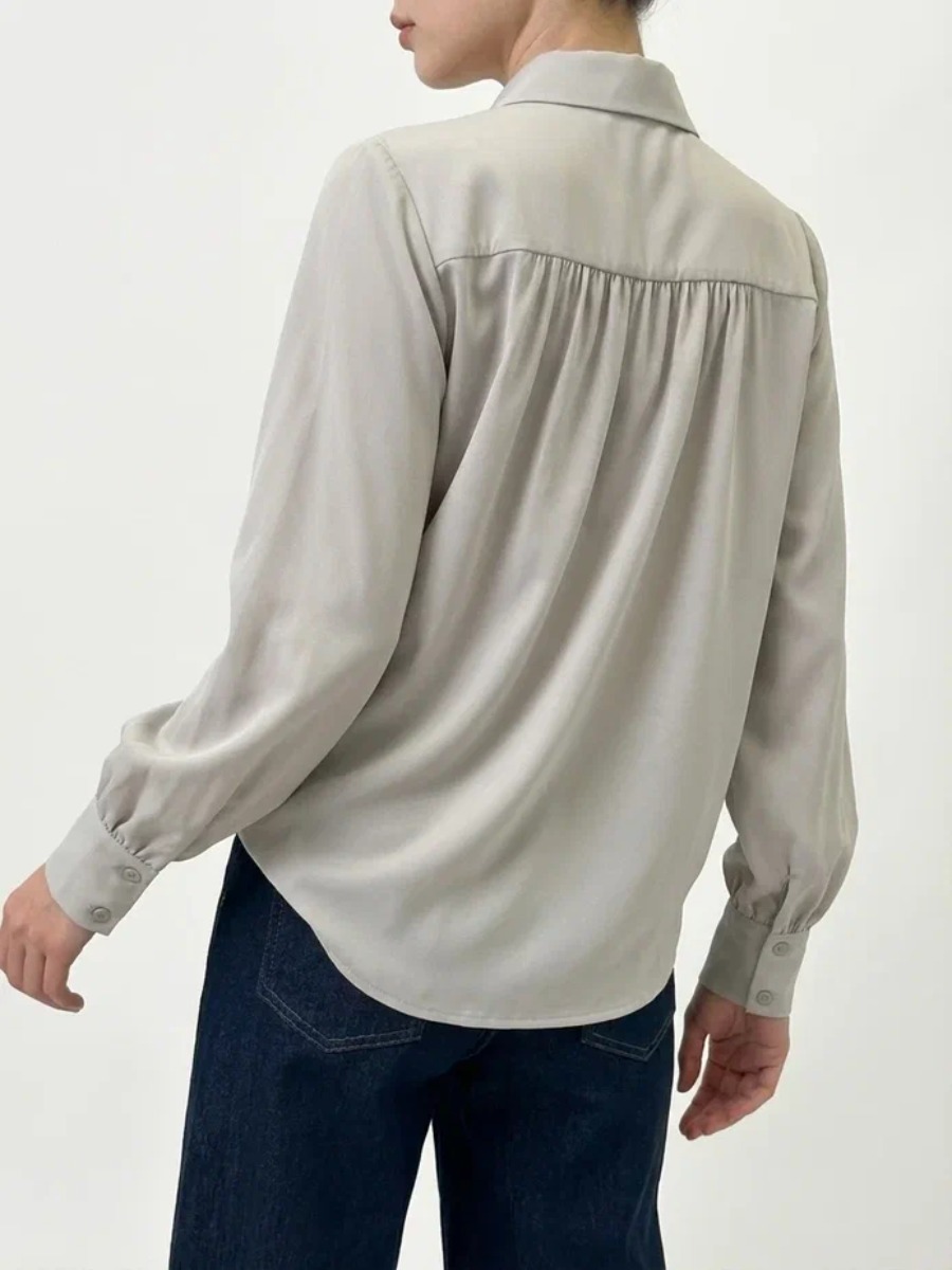 Блузка со сборкой и съемной пуговицей OD-971-2 серо-коричневый