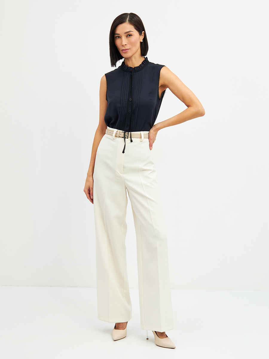 Блузка без рукавов с отделкой из тесьмы OD-973-2 т. синий