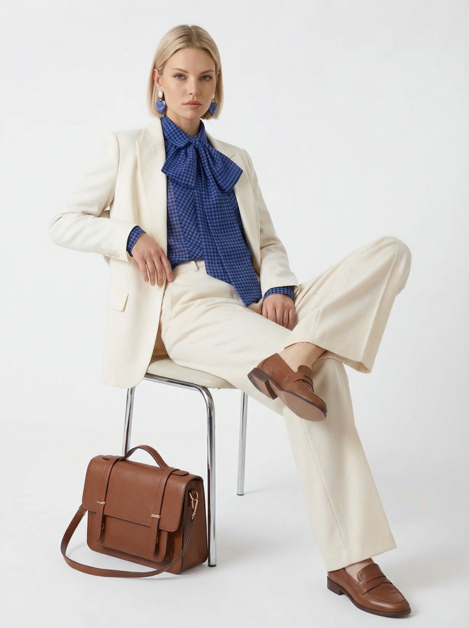 Блузка из органзы в клетку OD-984-1 фиолетовый с черным