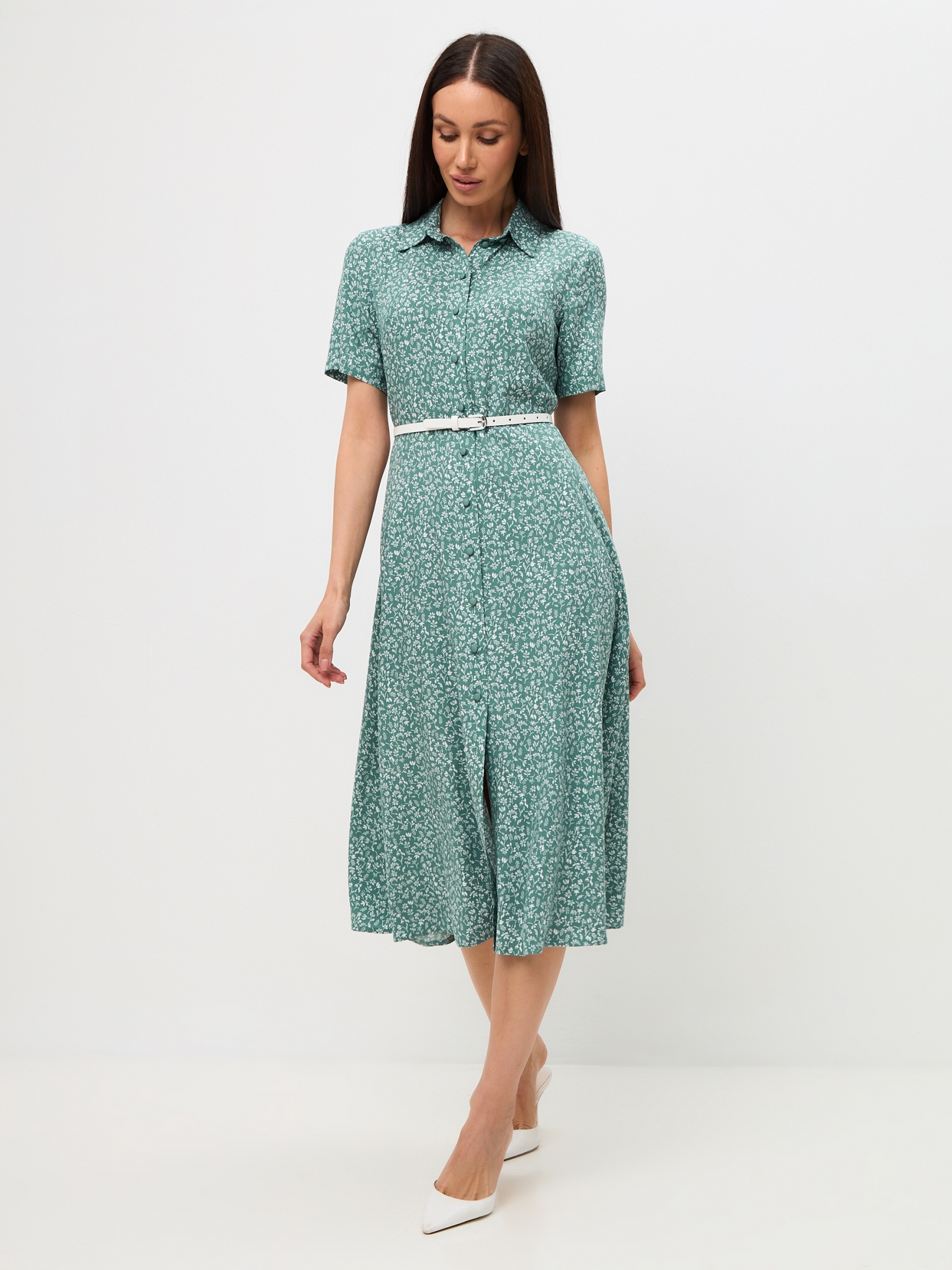 Платье-халат OD-873-3 веточки на зеленом