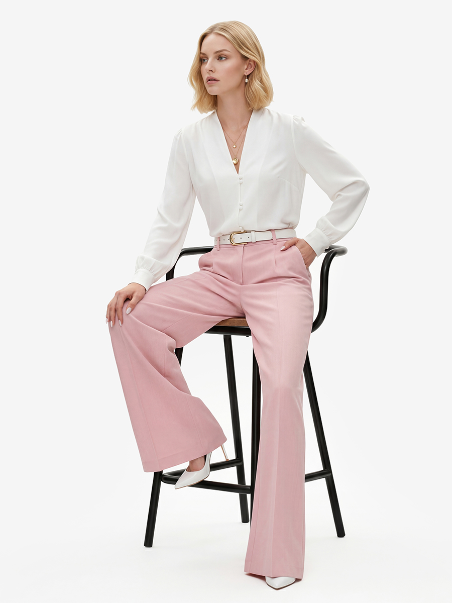 Брюки-палаццо из костюмной ткани, розовые