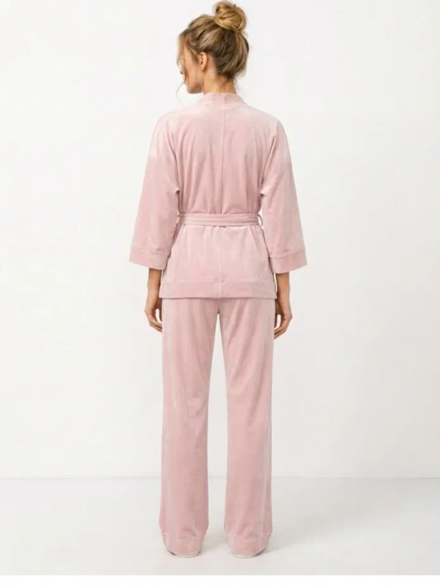 Пижама Кимоно+брюки из велюра OD-836-3 розовый