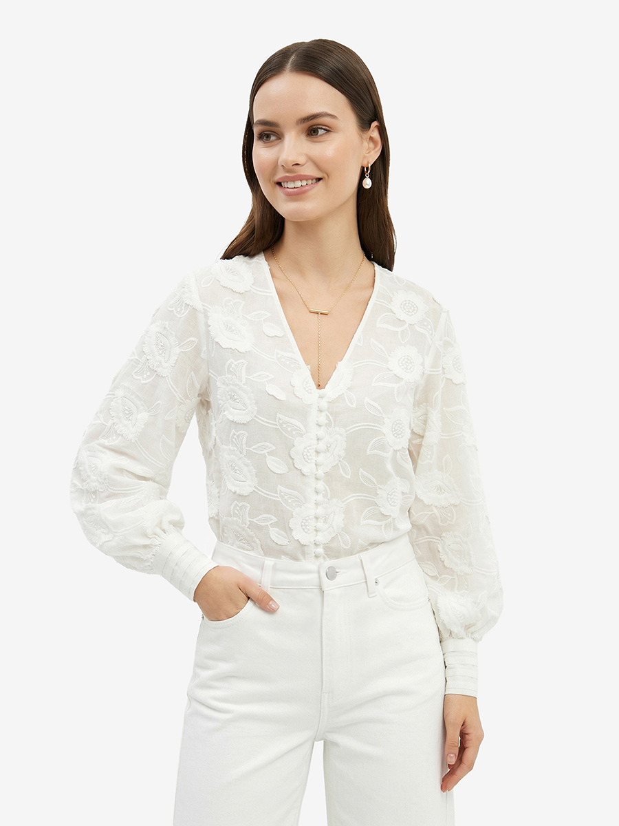Блуза с объемной вышивкой OD-987-1 белая