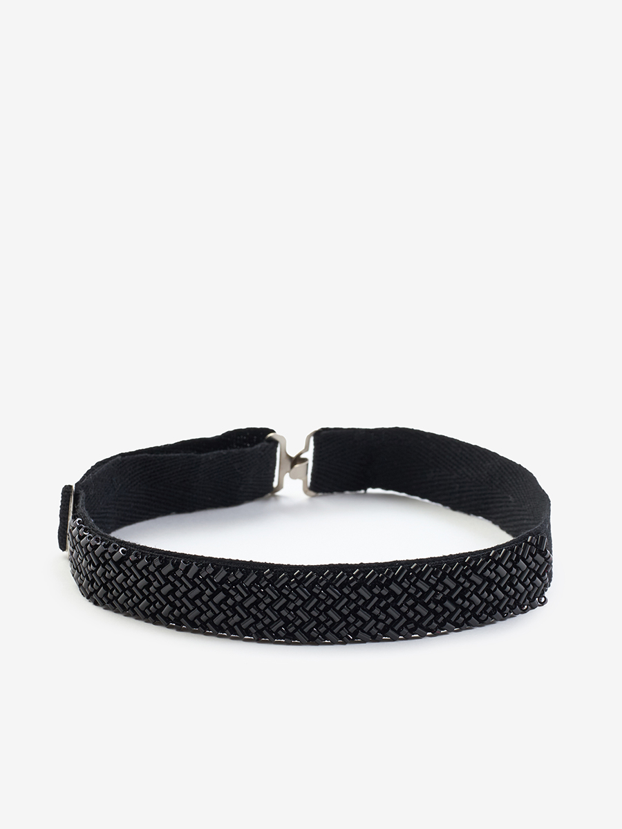 Блуза с узкой бисерной тесьмой OD-1016-1 темно-синий