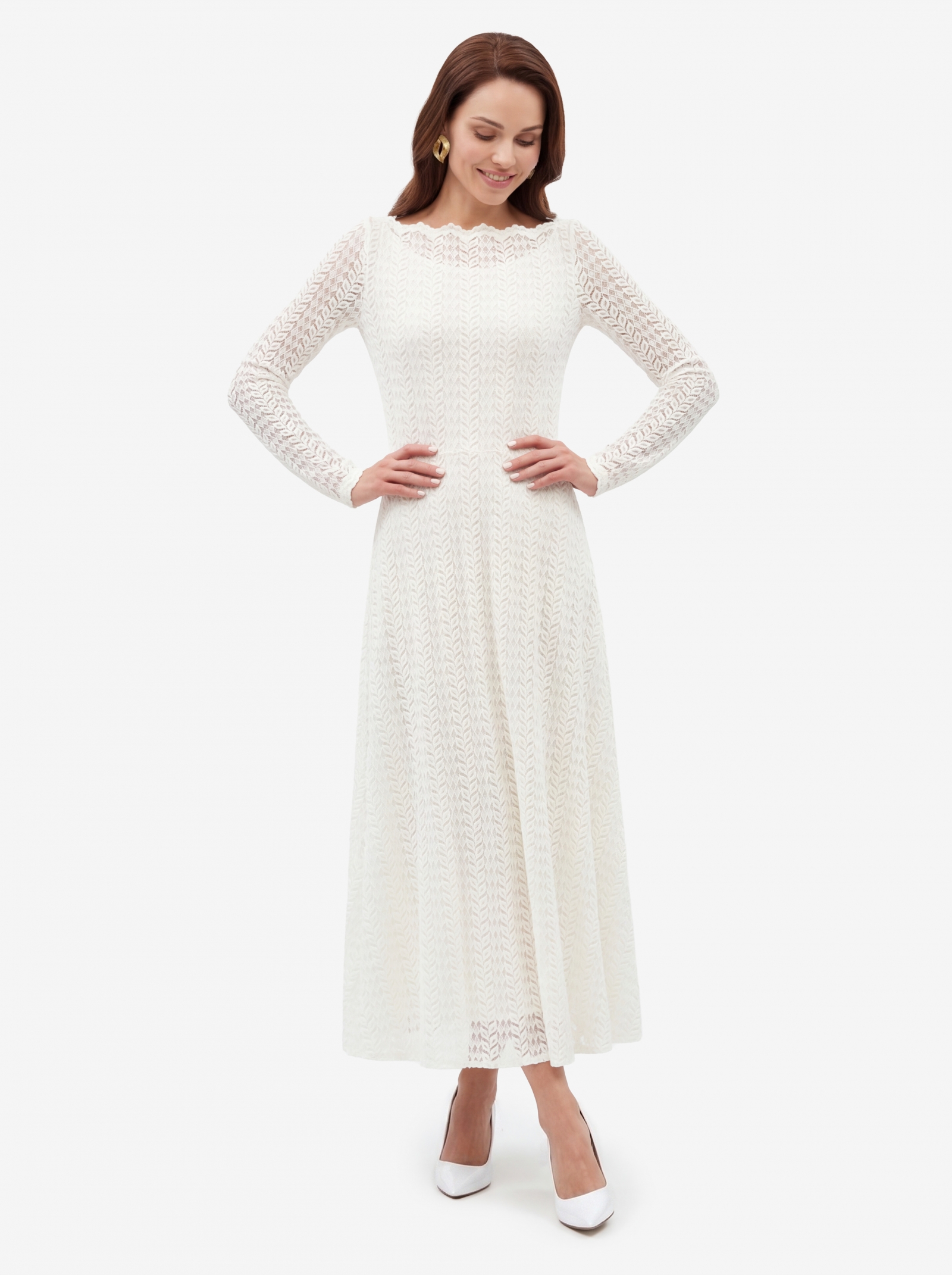 Платье из трикотажного кружева OD-904-4 белое