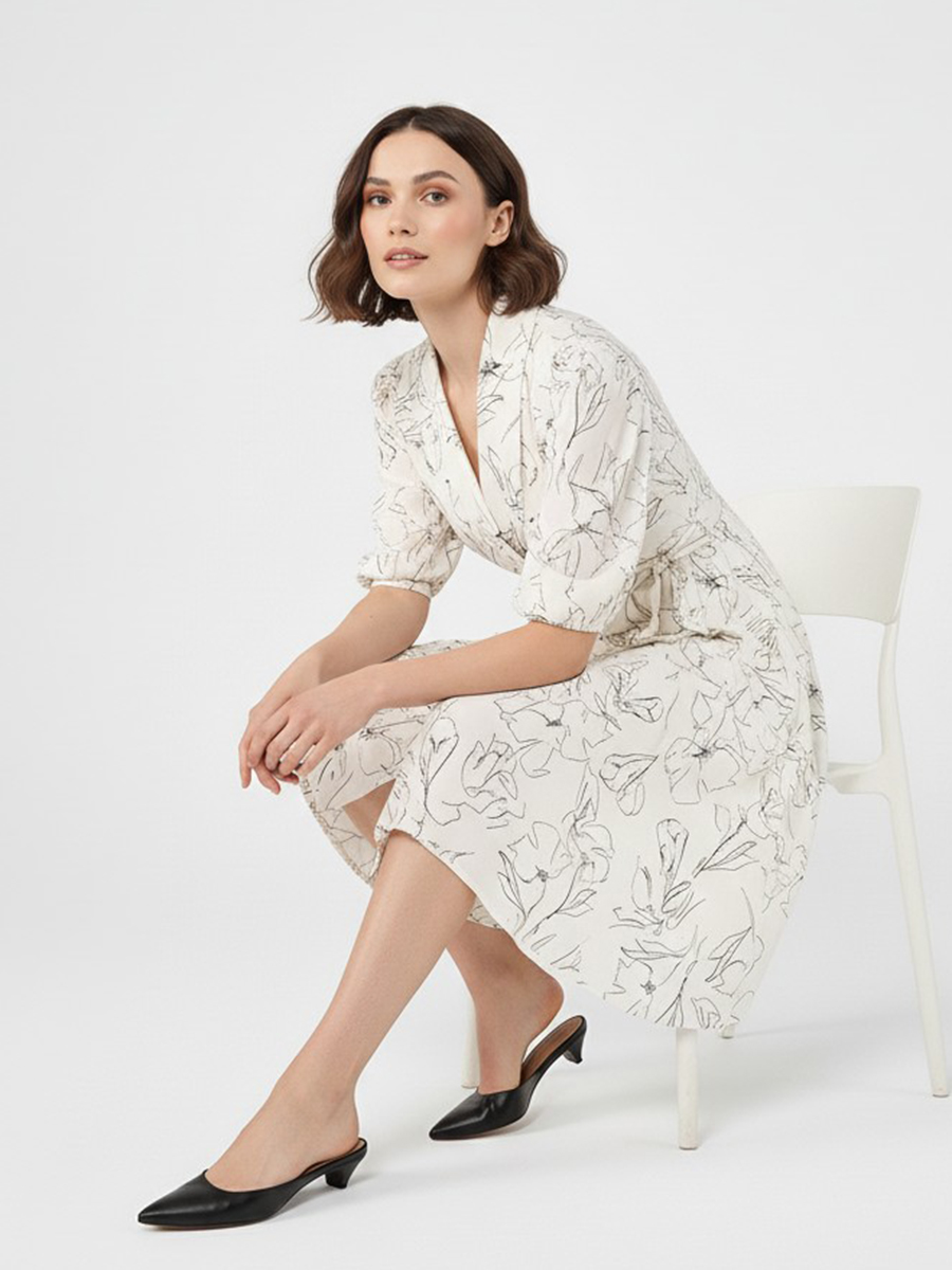 Платье с шалевым воротником OD-811-2 молочный