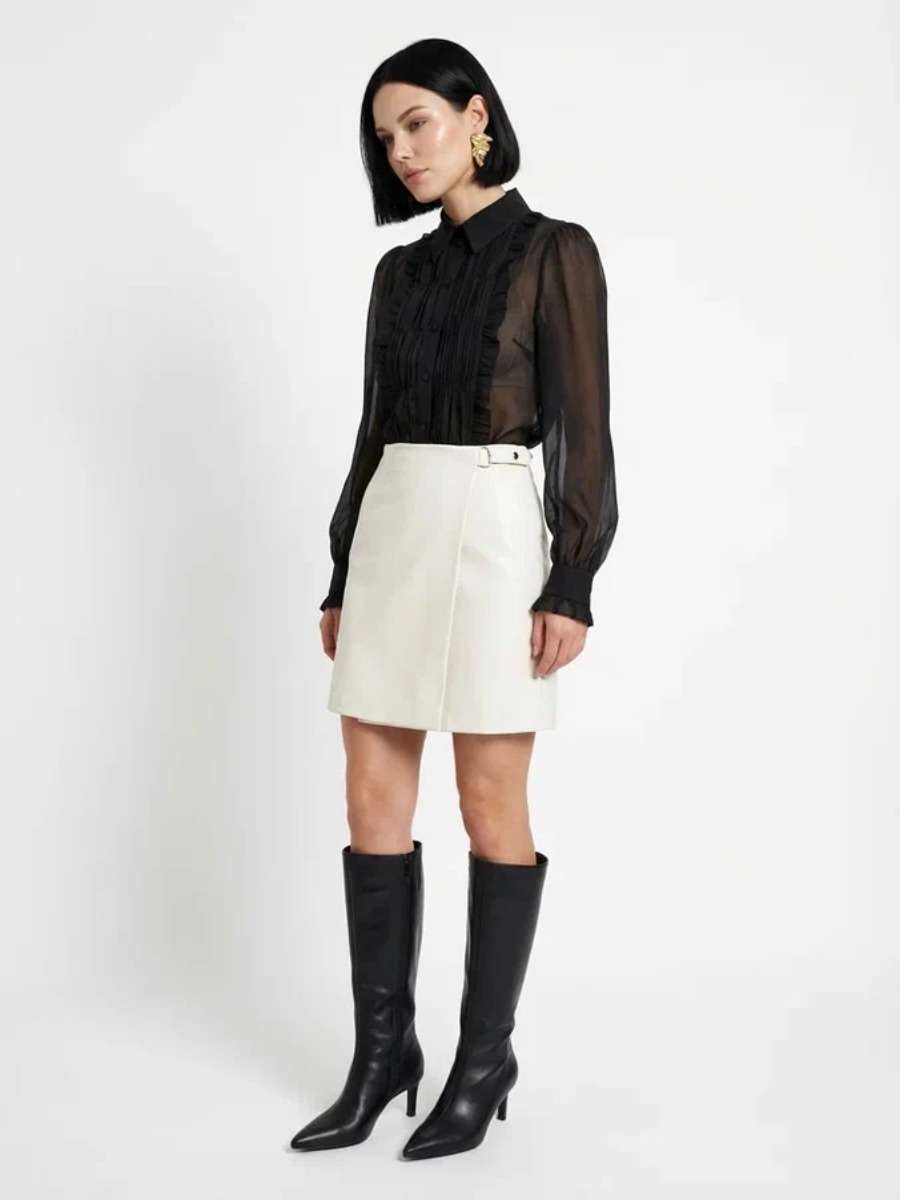 Юбка на запах из эко-кожи, молочный (OD-1003-3)