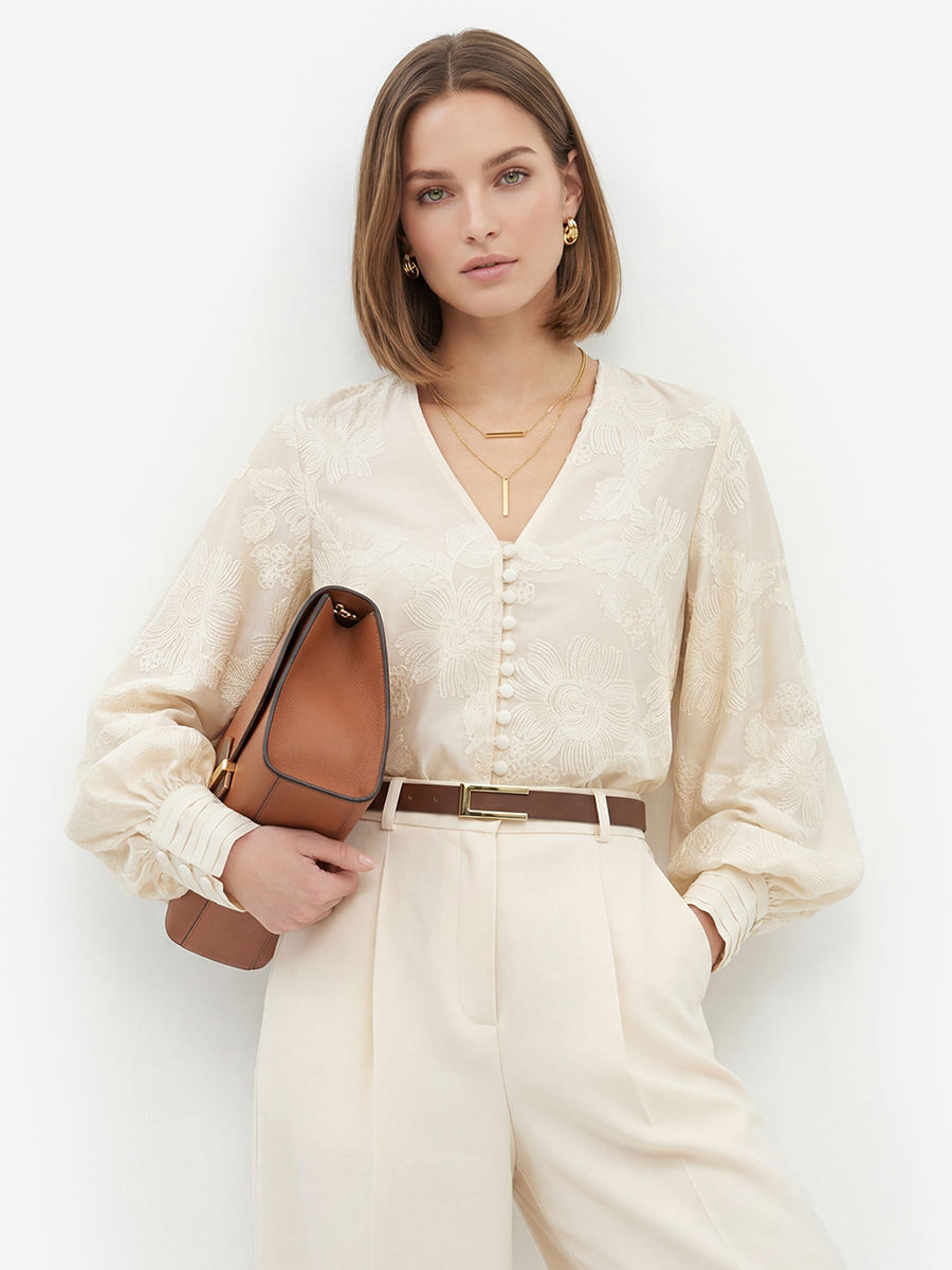 Блуза с вышивкой OD-987-2 молочный