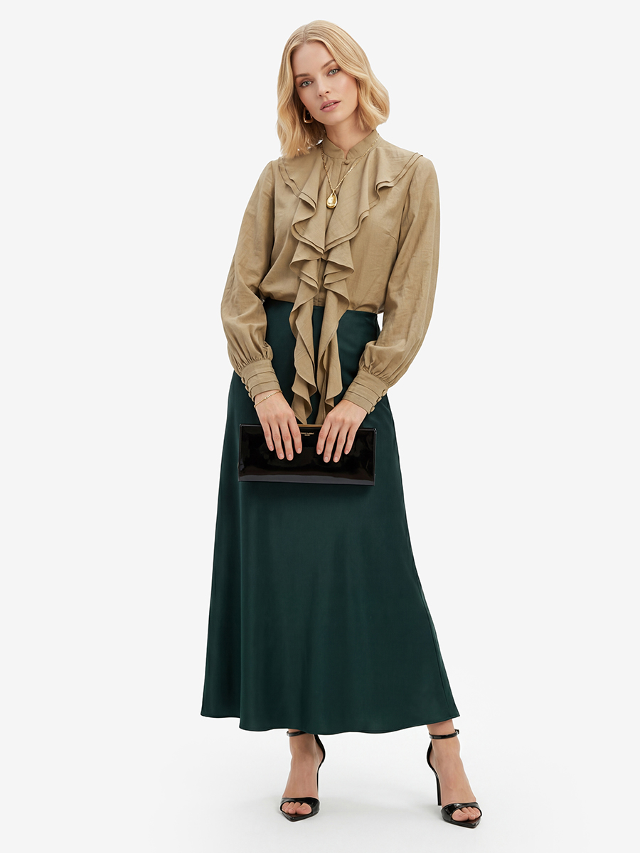 Блузкас отлетными рюшами OD-914-2 хаки