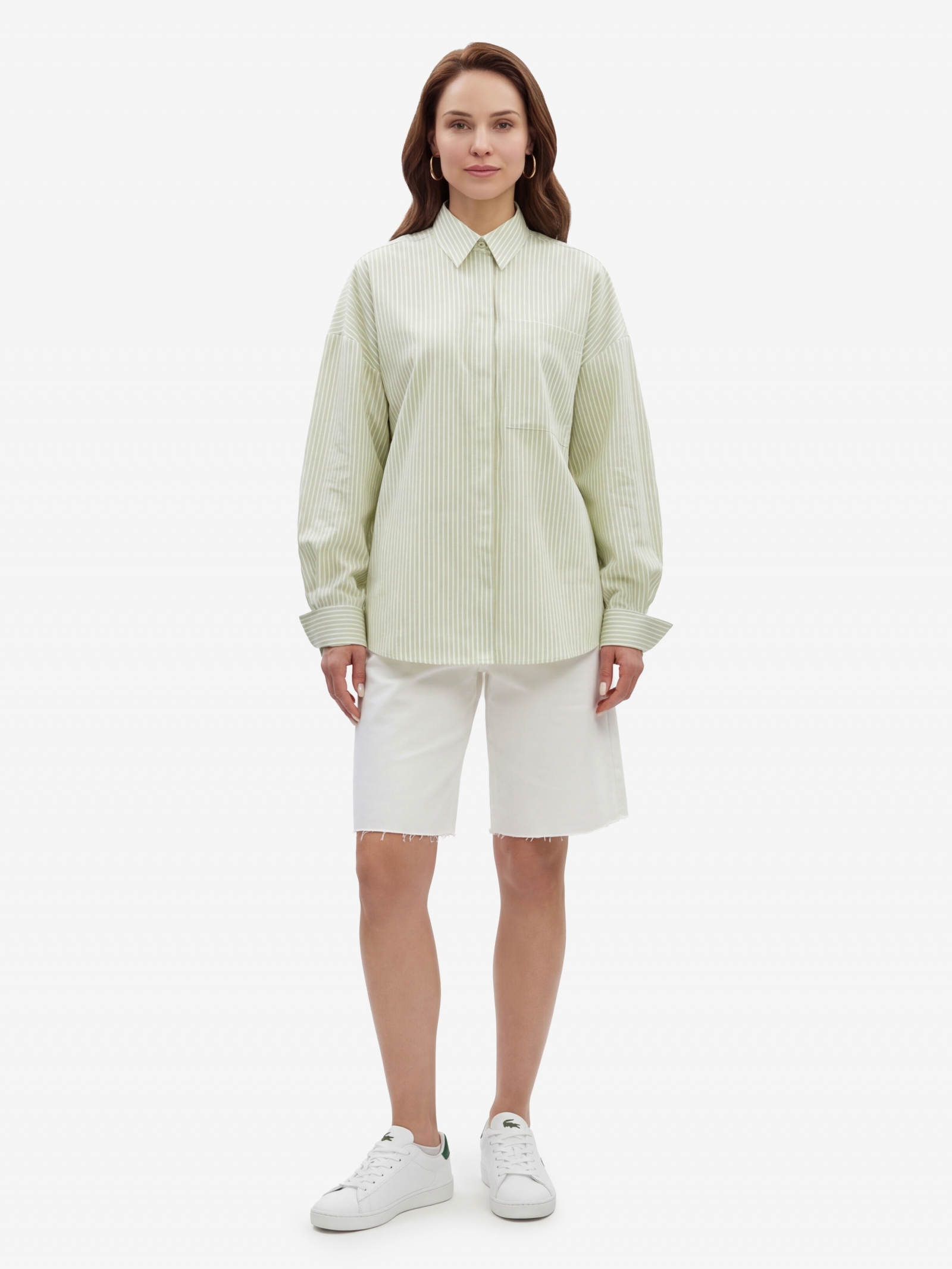 Рубашка из хлопка в полоску с галстуком OD-1031-1 зеленый