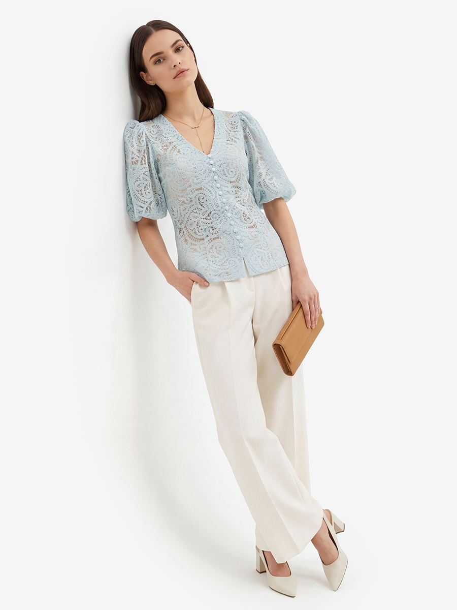 Блузка из кружева с коротким рукавом OD-1038-1 бирюзовый