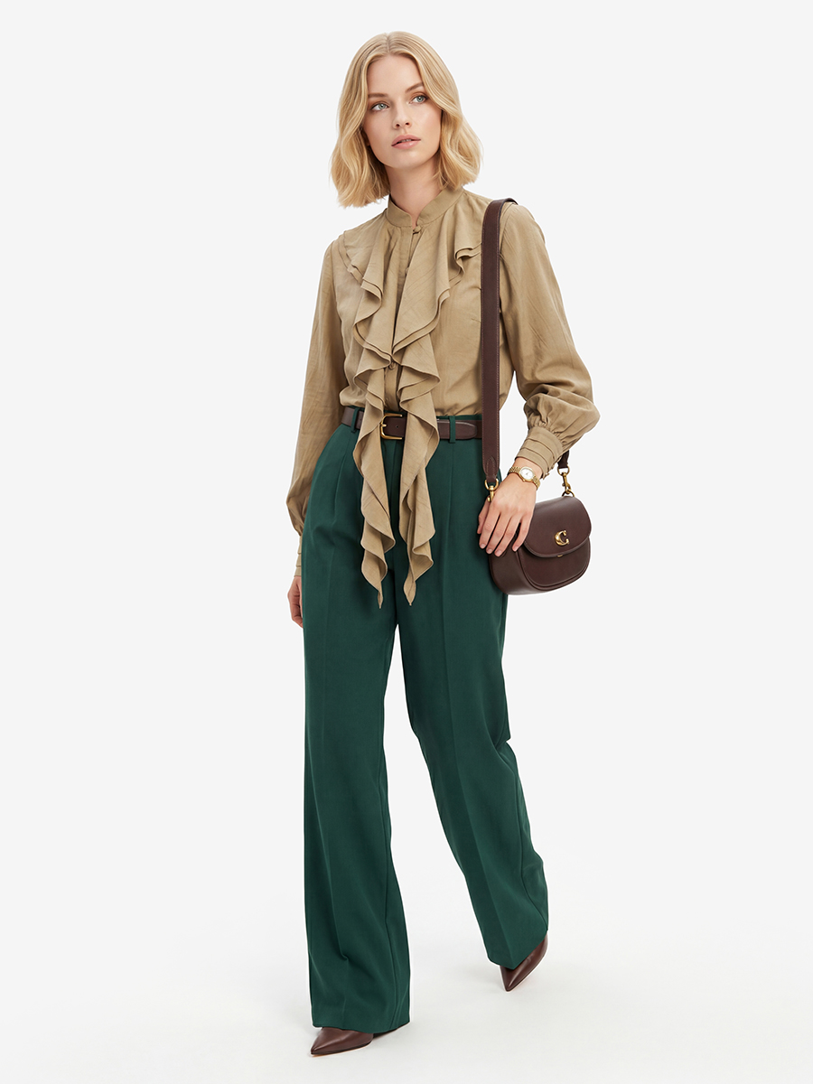 Блузкас отлетными рюшами OD-914-2 хаки