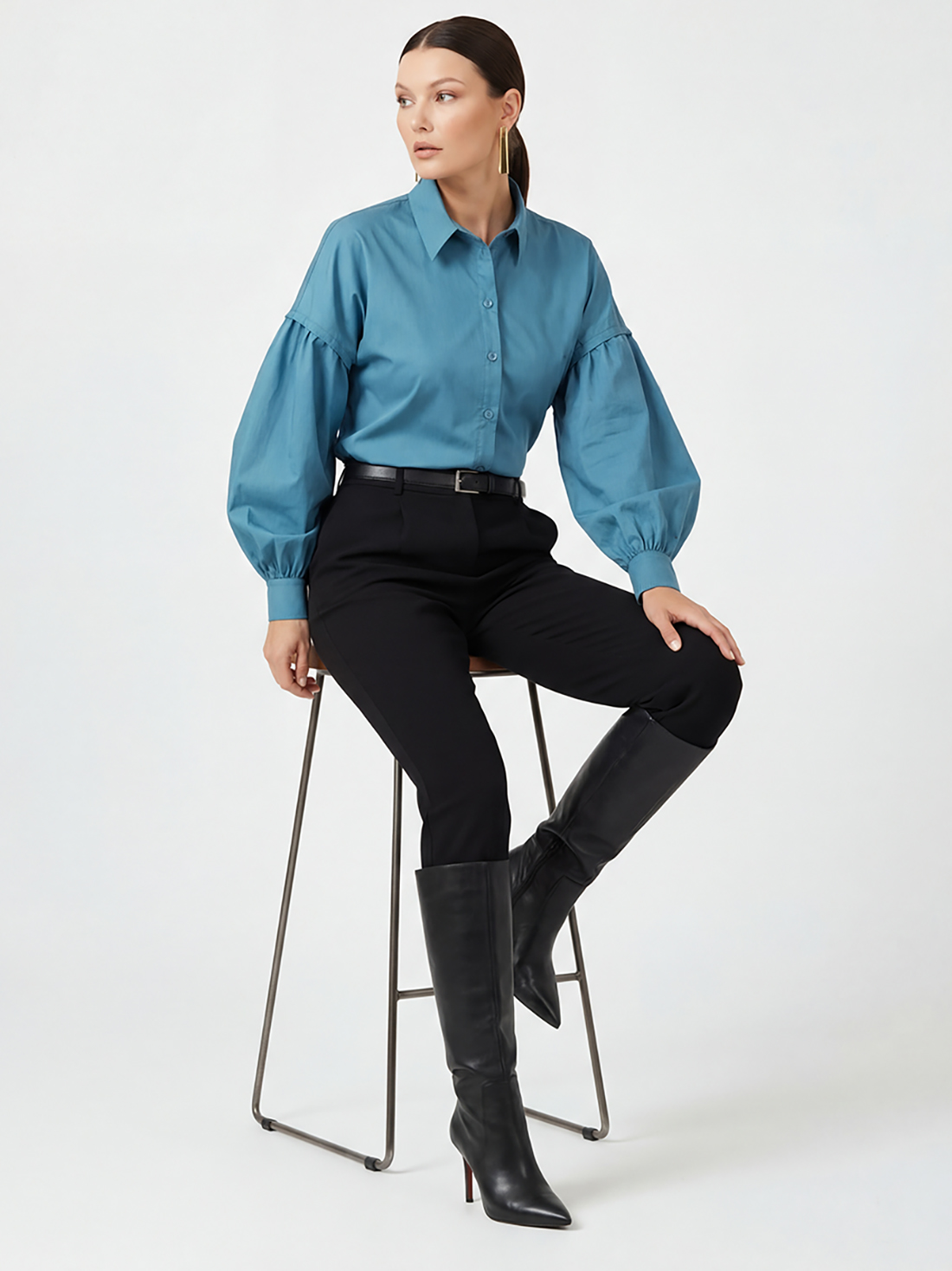 Рубашка с пышным рукавом OD-879-1 голубой