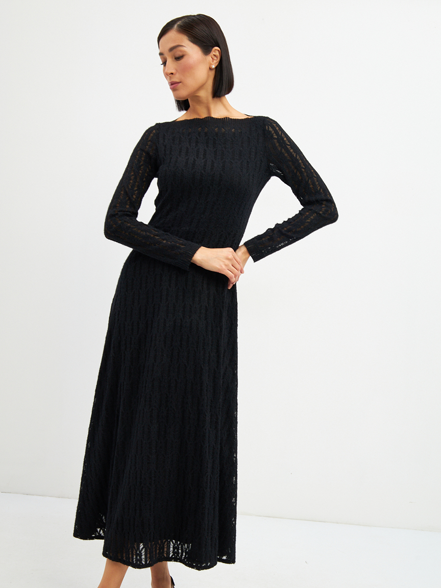 Платье из трикотажного кружева OD-904-2 черное