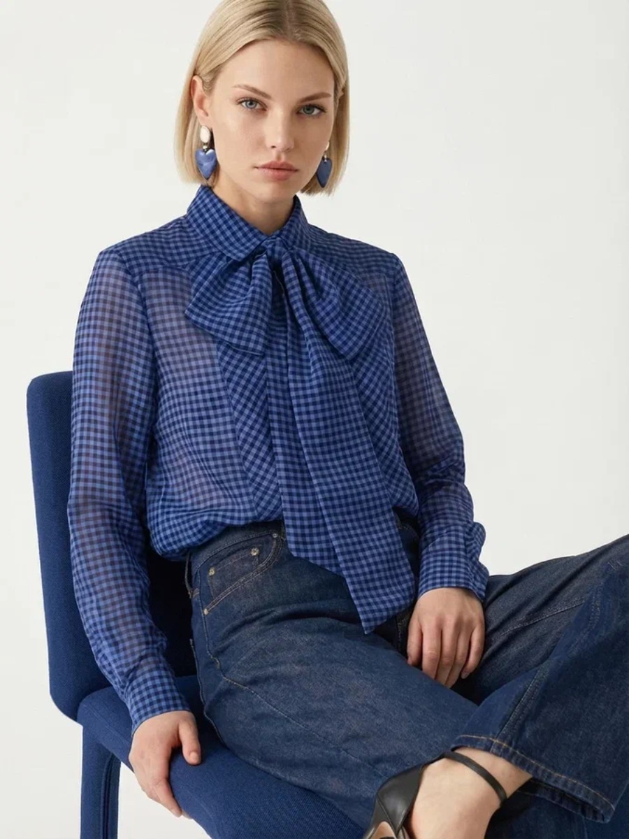 Блузка из органзы в клетку OD-984-1 фиолетовый с черным