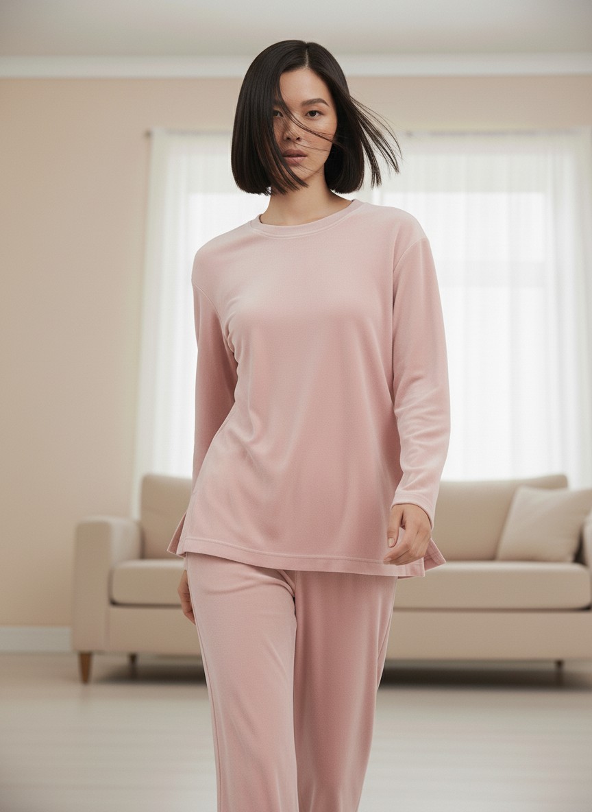 Костюм из велюра со съемным капюшоном и резинкой в комплекте OD-1009-1 розовый