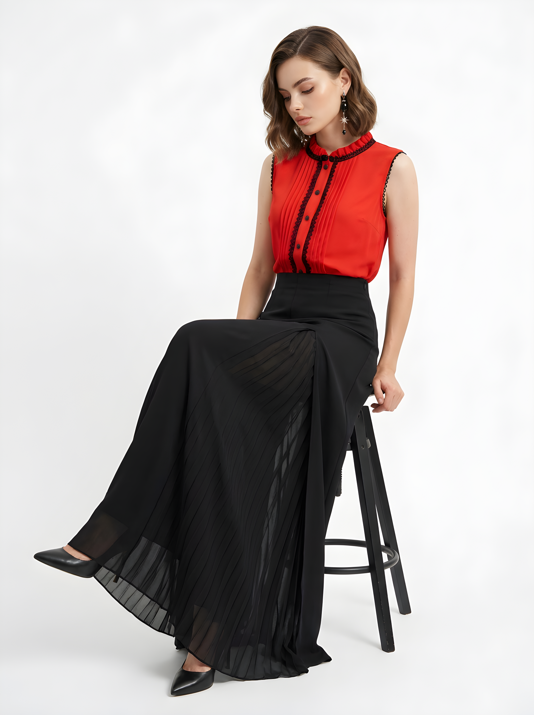 Блузка без рукавов с отделкой из тесьмы OD-973-3 красный