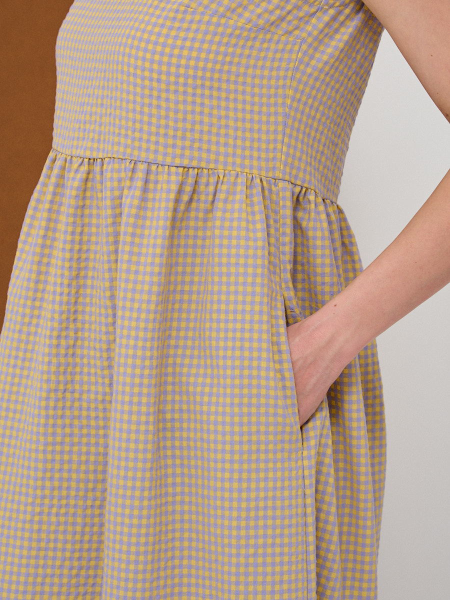 Платье хлопок OD-792-2 клетка желто-фиолетовая
