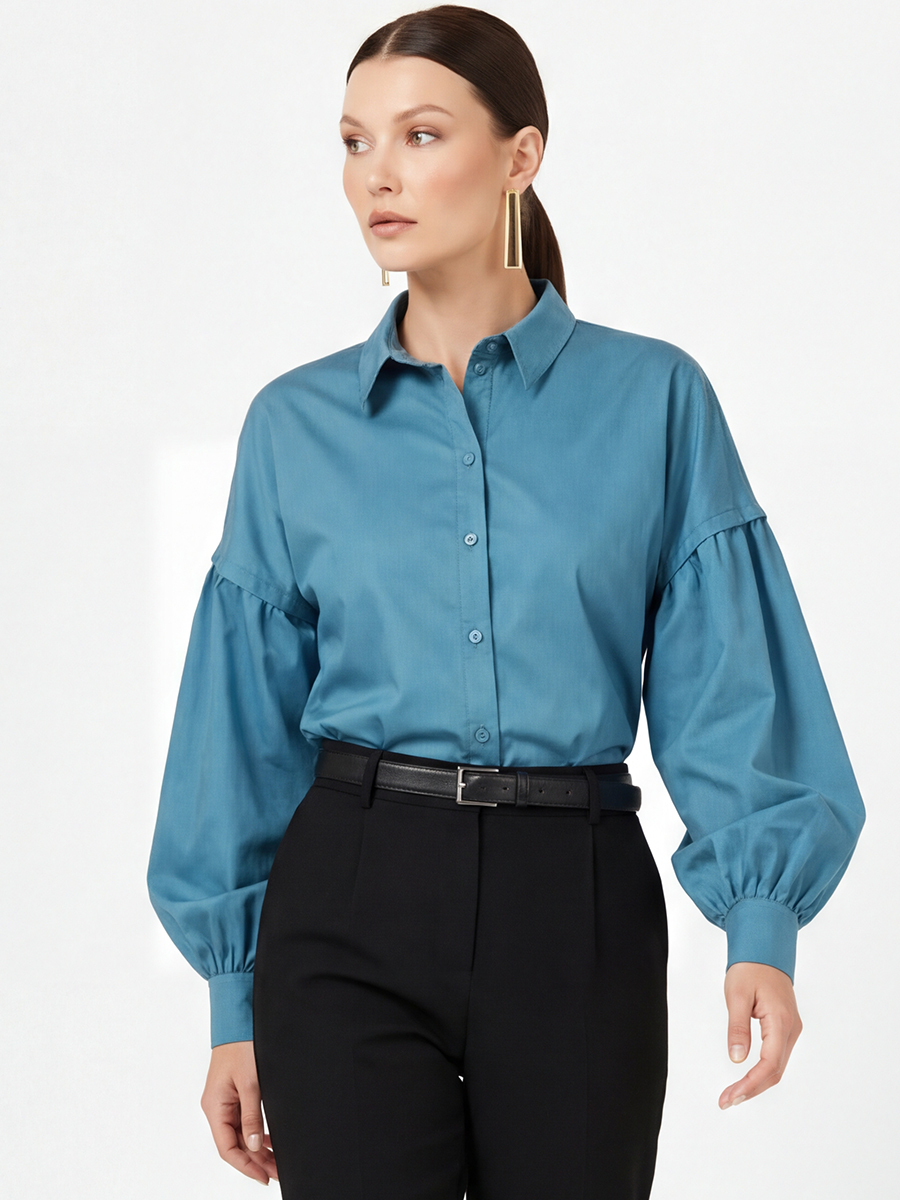 Рубашка с пышным рукавом OD-879-1 голубой