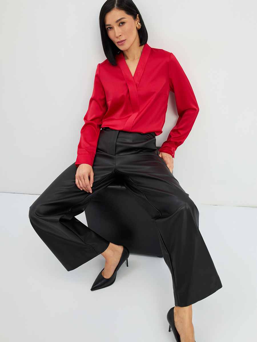 Блузка из сатина с V вырезом OD-8071-4 красный