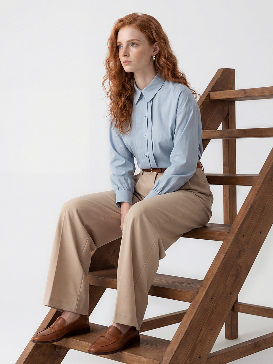 Рубашка со складками  OD-880-2 серо-голубой