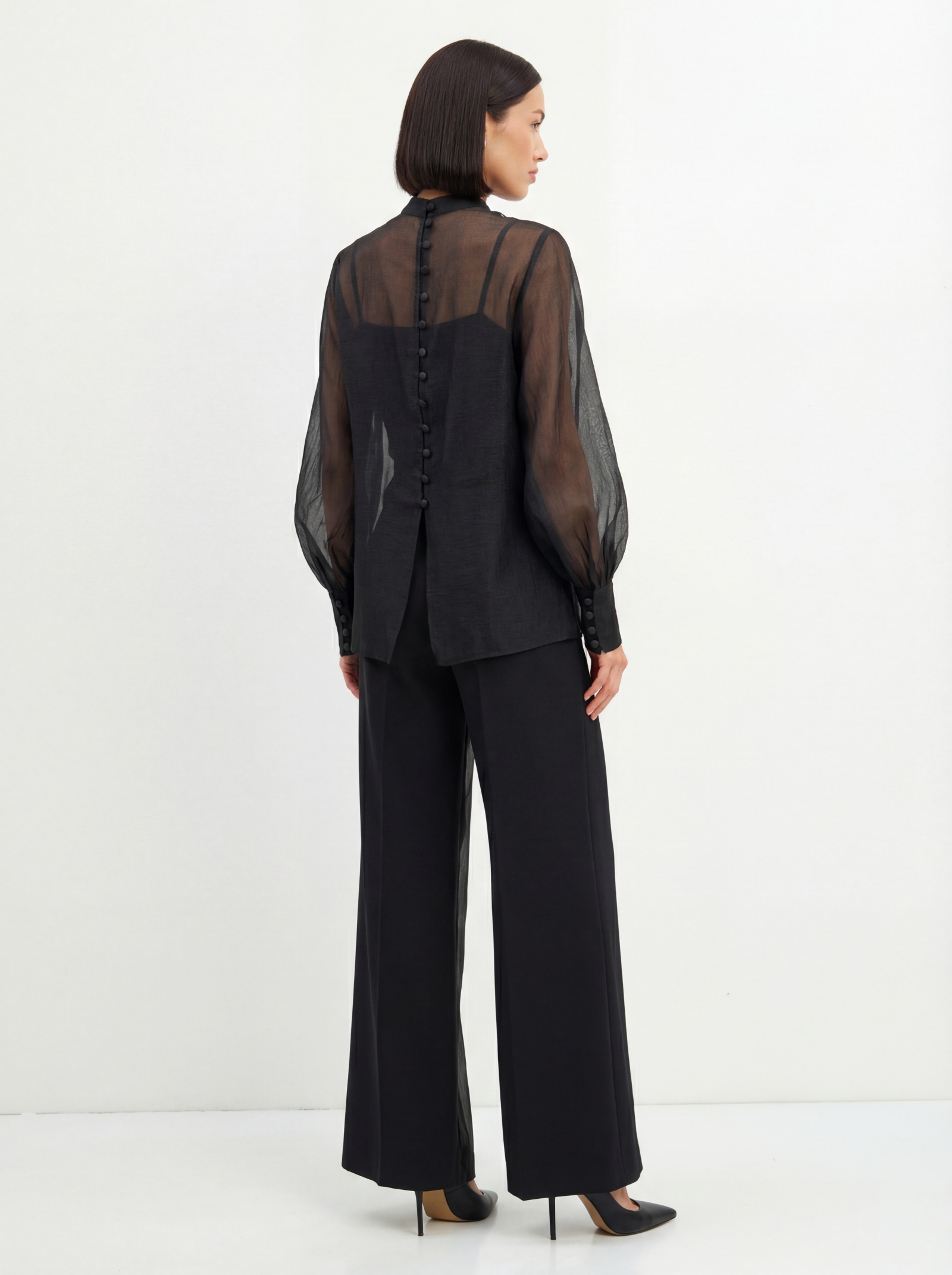 Блузка из органзы со съемным воротником OD-930-3 черный