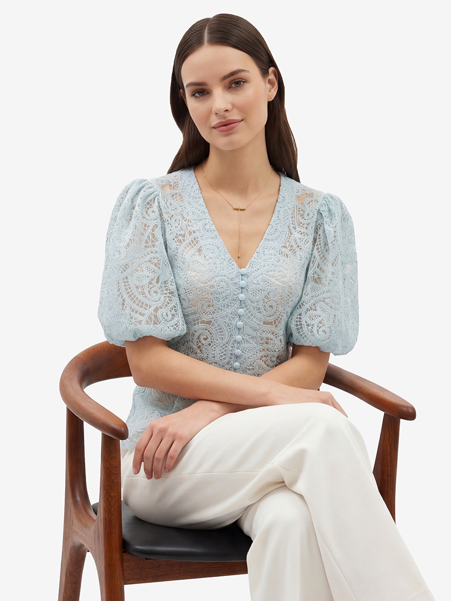 Блузка из кружева с коротким рукавом OD-1038-1 бирюзовый