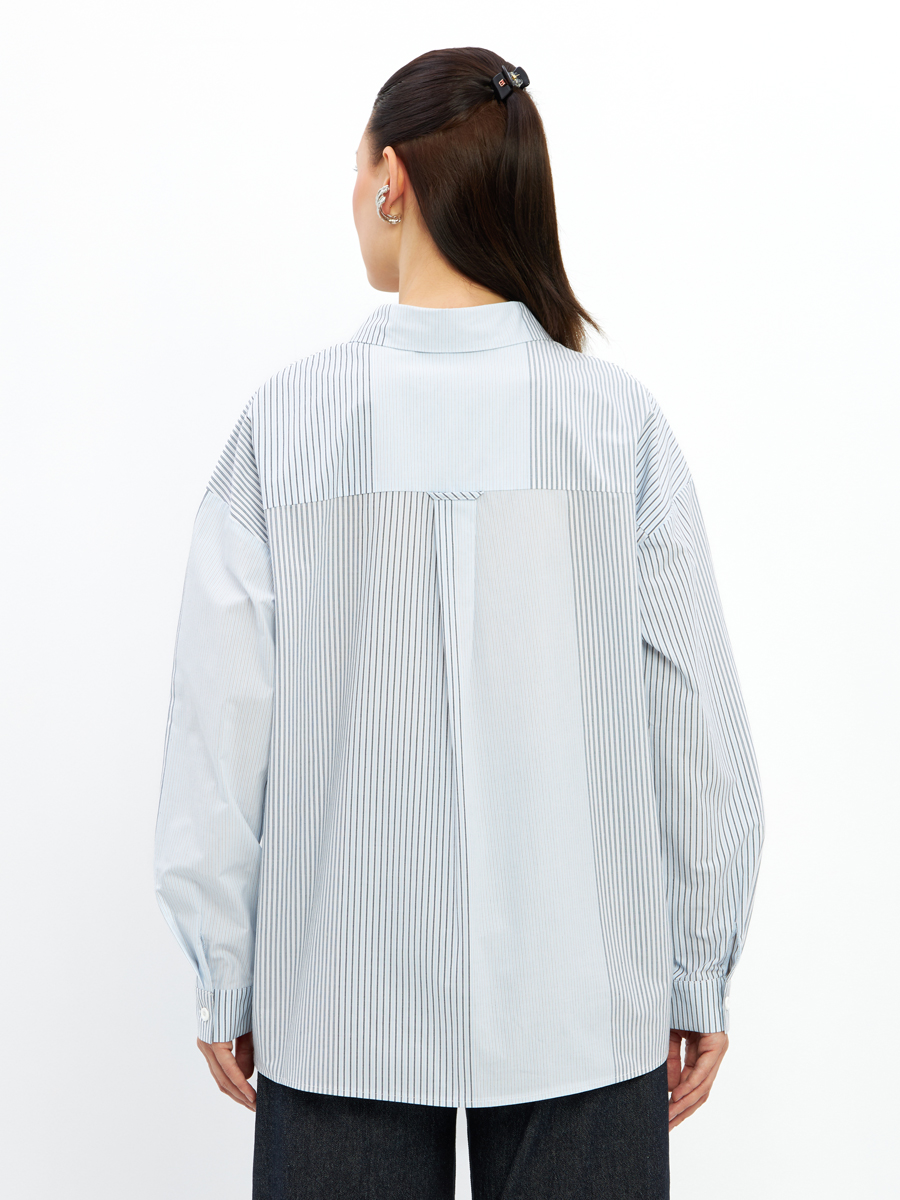 Рубашка полоса с галстуком OD-918-2 серо-голубая