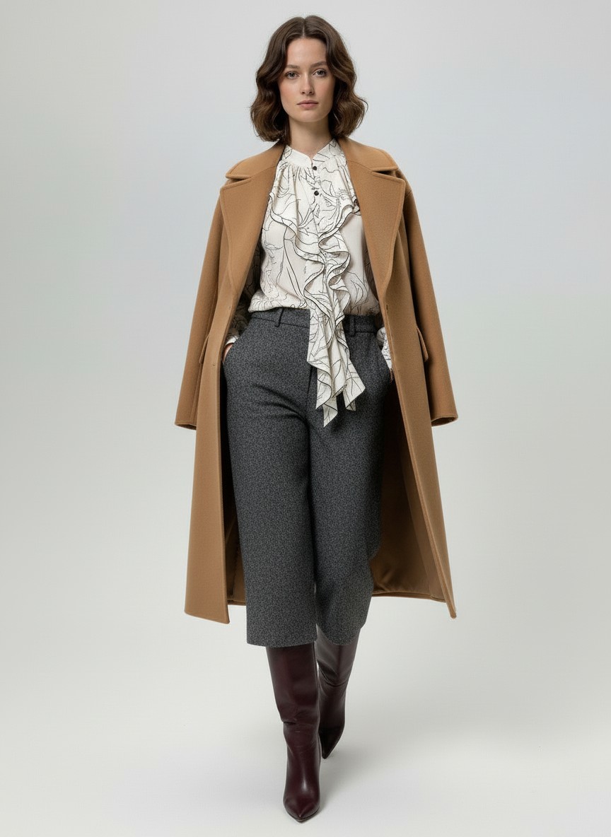 Блузка с отлетными рюшами OD-914-6 молочный с черным