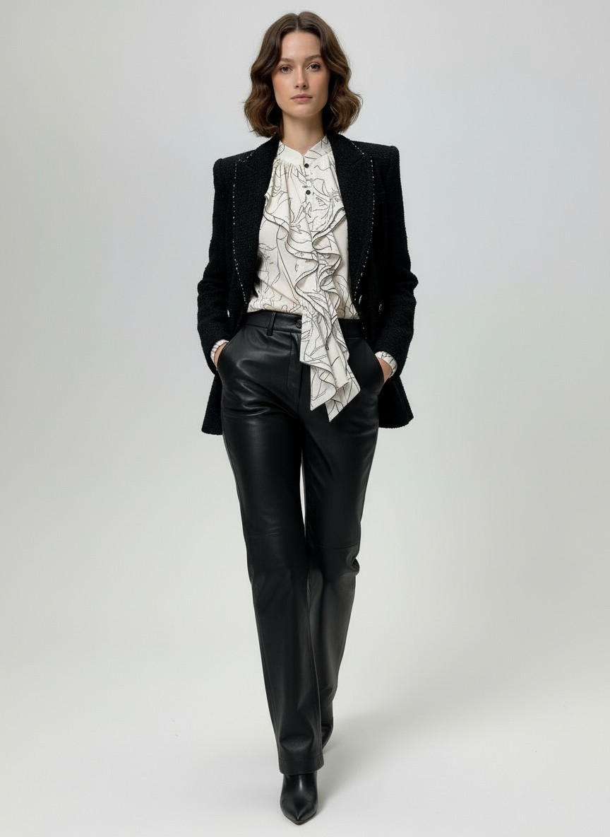 Блузка с отлетными рюшами OD-914-6 молочный с черным