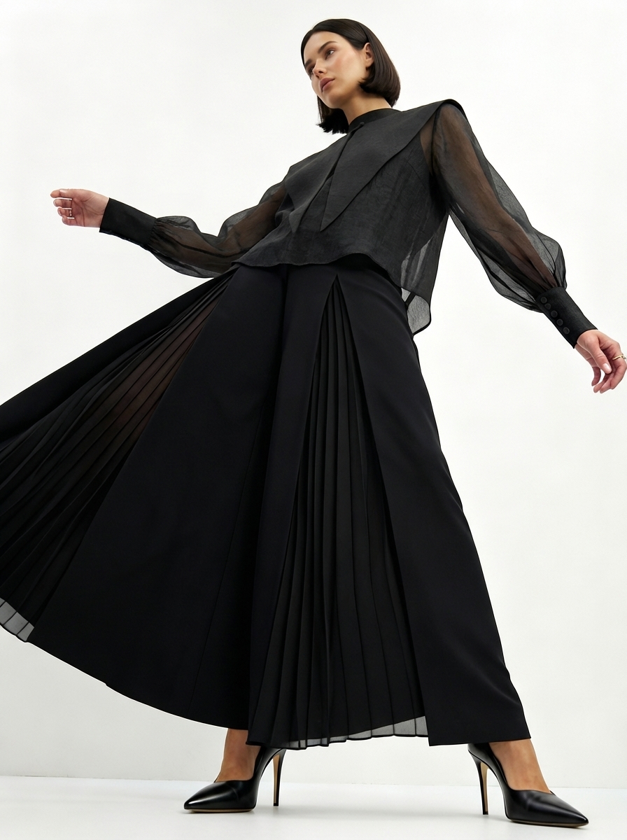 Блузка из органзы со съемным воротником OD-930-3 черный