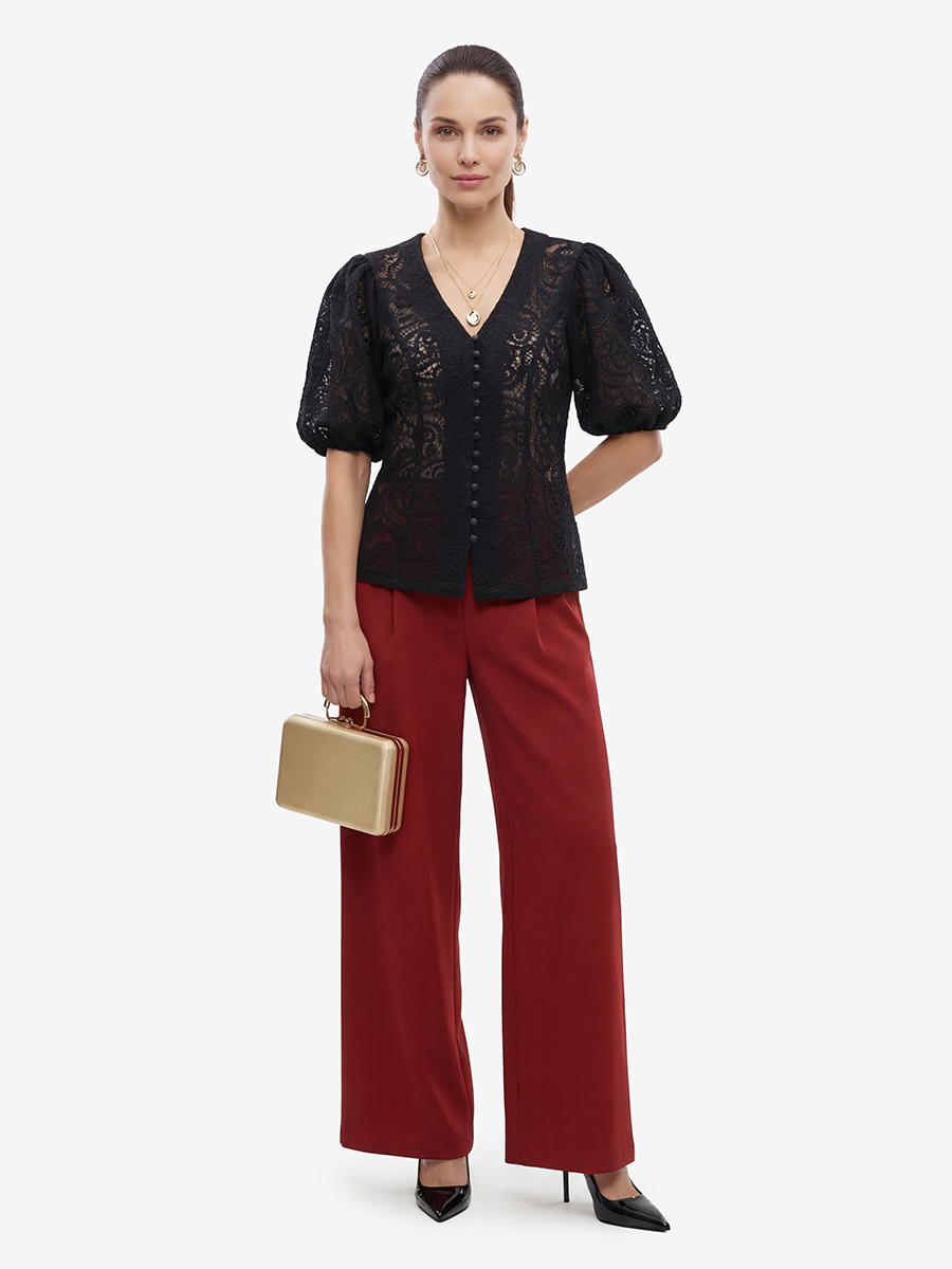 Блузка из кружева с коротким рукавом OD-1038-2 черный