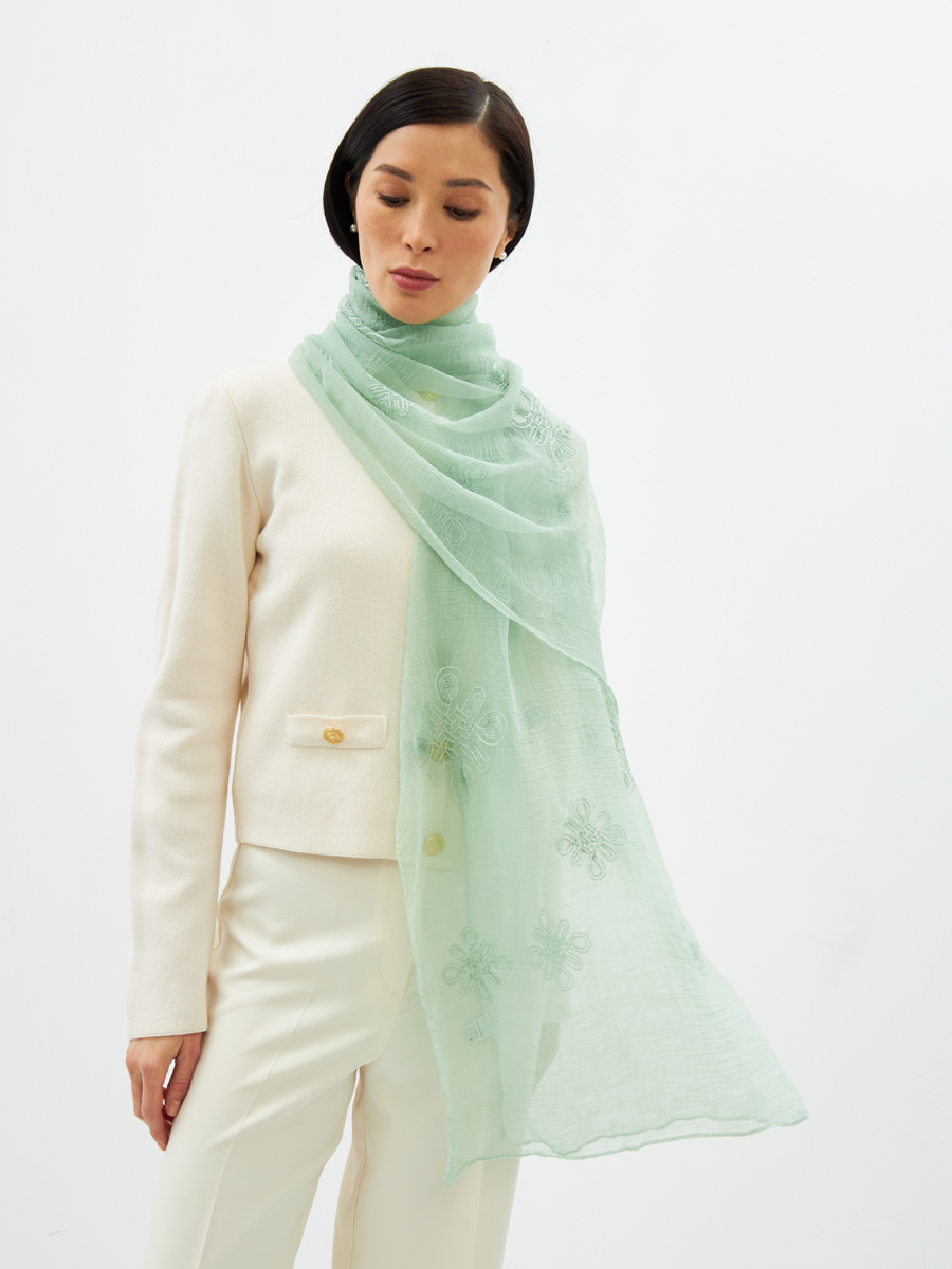 Палантин женский двусторонний с вышивкой Арт-деко