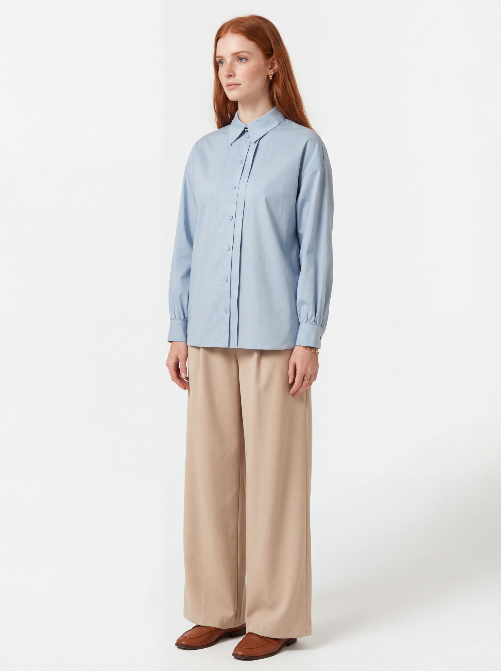 Рубашка со складками  OD-880-2 серо-голубой