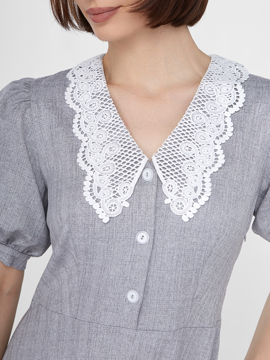 Платье с кружевным воротником  OD-888-2 св. серый