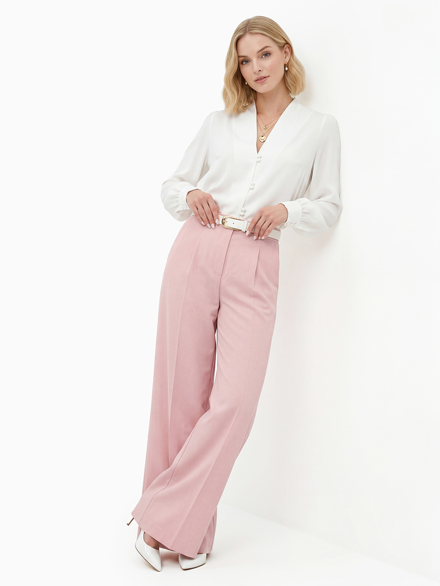 Брюки-палаццо из костюмной ткани, розовые