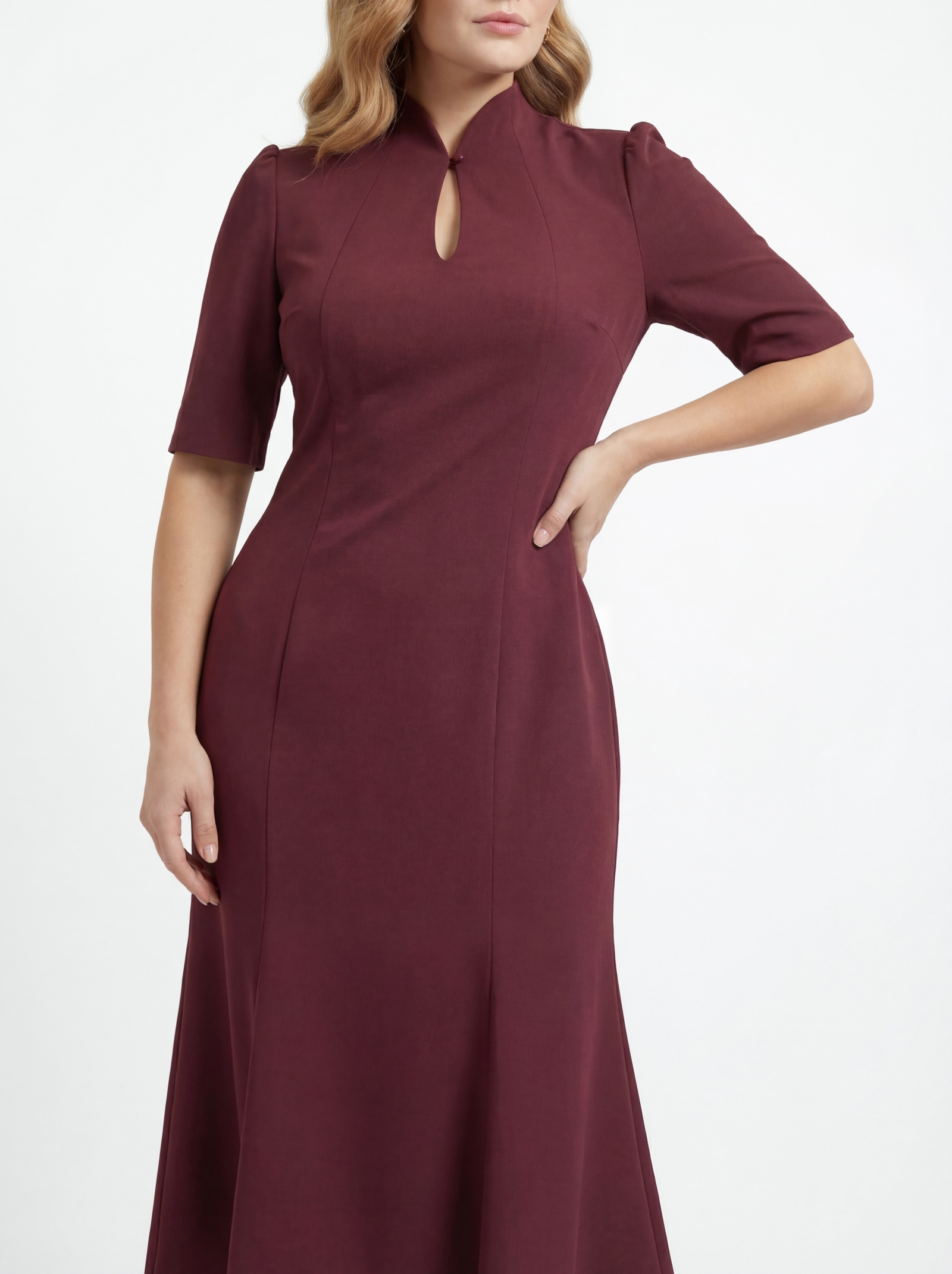 Платье воротник-капля OD-761-3  бордо