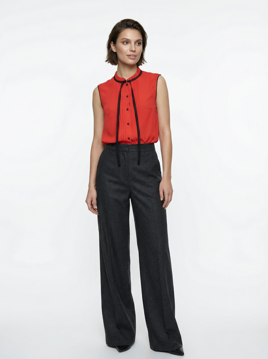 Блузка без рукавов с отделкой из тесьмы OD-973-3 красный